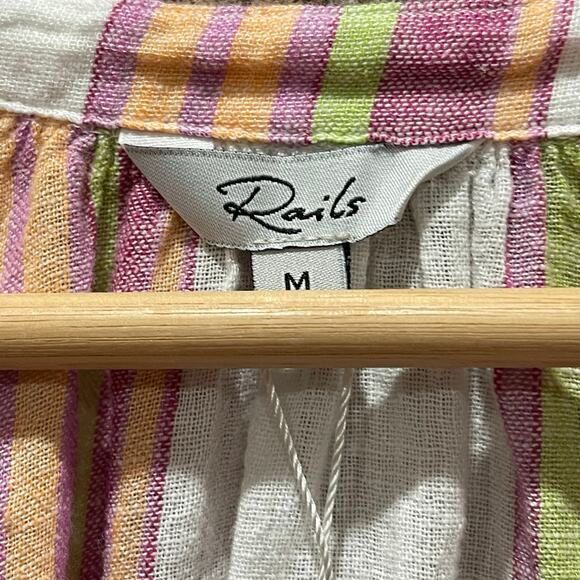 NEW Rails Brielle Stripe Tie Front Linen Blend Blouse Size Medium - Picture 9 of 11